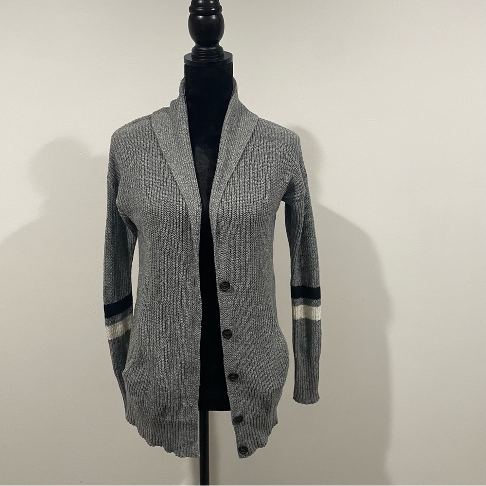 American Eagle Outfitters Gray Cardigan Sweater with Black Accents